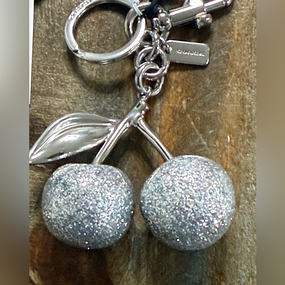 Coach Glitter Cherry Silver Tone Bag Charm Keychain NWT - Picture 2 of 5